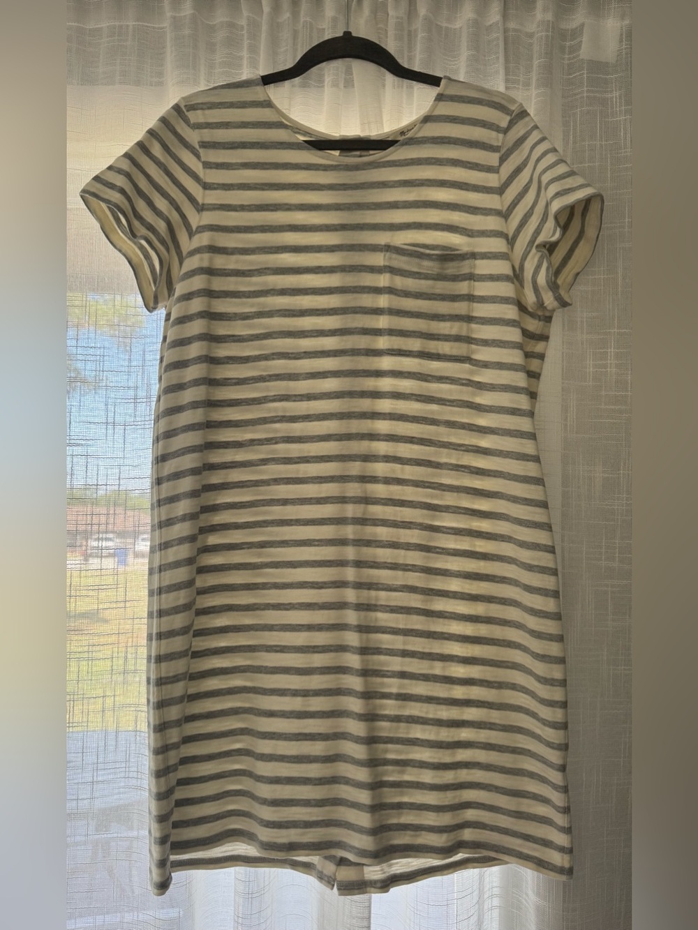Madewell White & Gray Striped Pocket Midi Dress